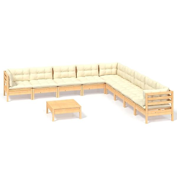 vidaXL 10-tlg Garten-Lounge-Set mit Creme Kissen Massivholz Kiefer Modell 7 günstig online kaufen