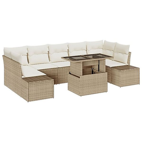 vidaXL Loungesofa 8-teiliges Garten-Sofa-Set mit Kissen Beige Poly Rattan, günstig online kaufen