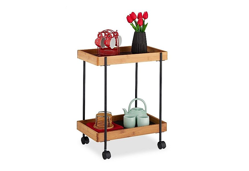 relaxdays Servierwagen Bambus schwarz mit 2 Etage günstig online kaufen
