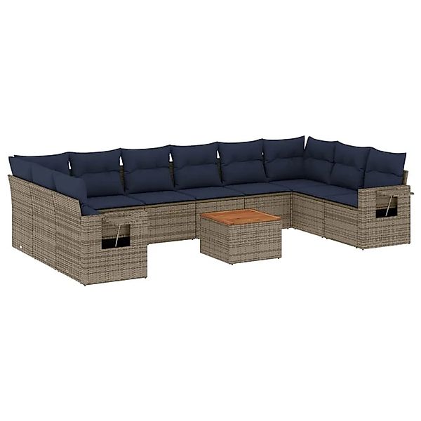 vidaXL 11-Tlg Gartensofa-Set mit Kissen Grau Polyrattan 3224738 günstig online kaufen