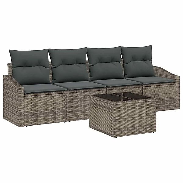 vidaXL Sofa Set mit Kissen mit Speicher 5-Tlg Grau Poly-Rattan 3355258 günstig online kaufen
