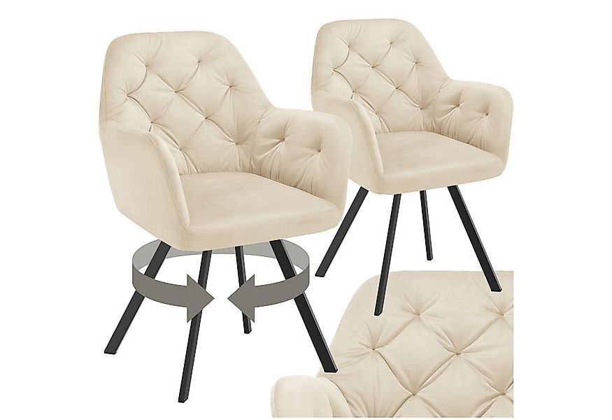 tectake Esszimmerstuhl Drehbarer Samt-Armlehnstuhl Lucia, gepolstert (Set, günstig online kaufen