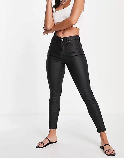 Topshop – Jamie – Beschichtete Jeans in Schwarz günstig online kaufen