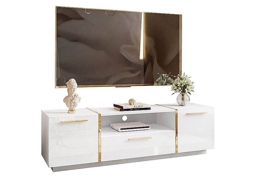 Lookway Lowboard TV ONYX Eleganter Hochglanz Fernsehtisch mit goldenen Grif günstig online kaufen