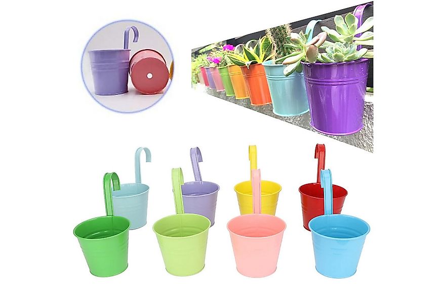SURFOU Pflanzkübel 8er Set Hänge Blumentöpfe mit Haken, Bunte Metall Pflanz günstig online kaufen