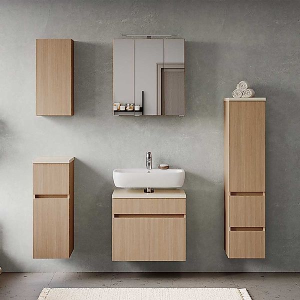 Badmöbelset Badezimmermöbel Set in modernem Design in Eiche hell (fünfteili günstig online kaufen