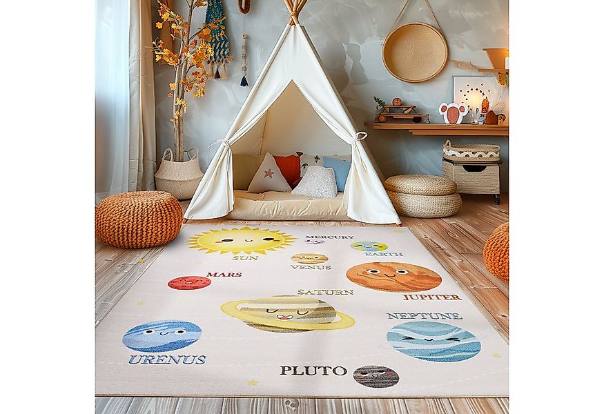 SIMPEX24 Teppich Planeten, Rechteckig, Höhe: 7 mm, Jungen-Mädchen Babyzimme günstig online kaufen