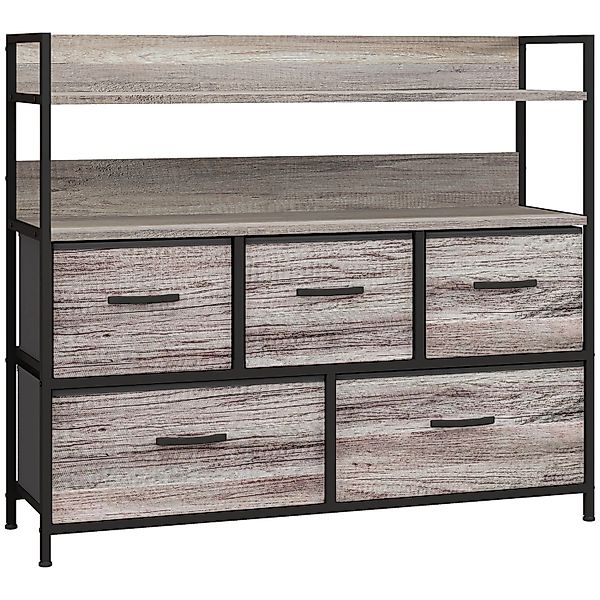 HOMCOM Kommode mit 5 Schubladen aus Stoff Aufbewahrungsschrank Grau günstig online kaufen