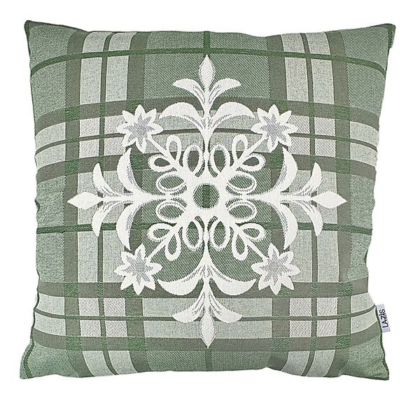 Wendekissenhülle Axams 50x50cm - Gewebtes Tartandesign mit Ornament grün günstig online kaufen