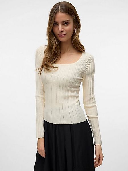 Vero Moda T-Shirt Gerippter Dünner Pullover mit U-Ausschnitt 8417 in Creme günstig online kaufen