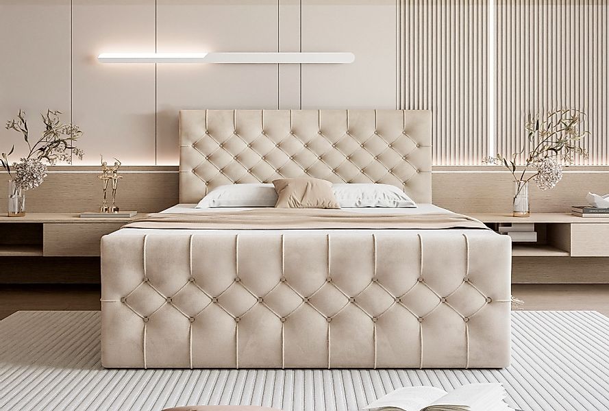 Goldstoff Boxspringbett TAURIEL mit 2x Bettkasten günstig online kaufen