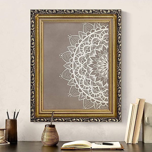 Gerahmtes Leinwandbild Mandala Illustration shabby weiß beige günstig online kaufen