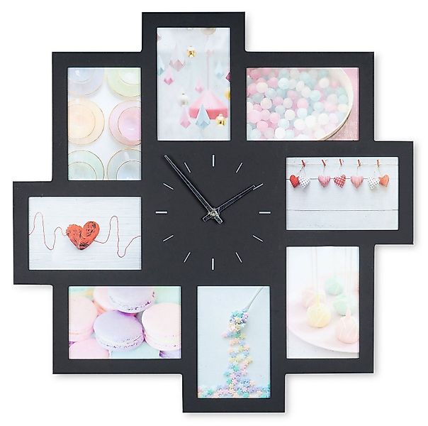 Levandeo® Bilderrahmen Collage, Wanduhr Schwarz 52x52cm Holz Bilderrahmen 8 günstig online kaufen