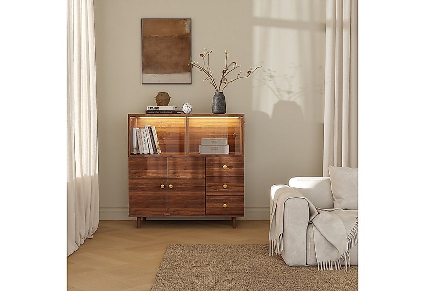 FUFU&GAGA Stauraumvitrine Vitrine mit LED-Beleuchtung, braun, MDF, 90×40×90 günstig online kaufen