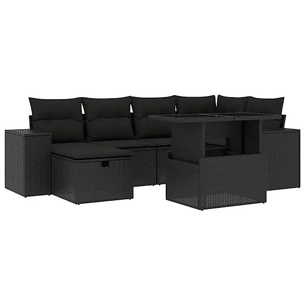 vidaXL 7-Tlg Garten-Sofagarnitur mit Kissen Schwarz Poly Rattan 3275295 günstig online kaufen