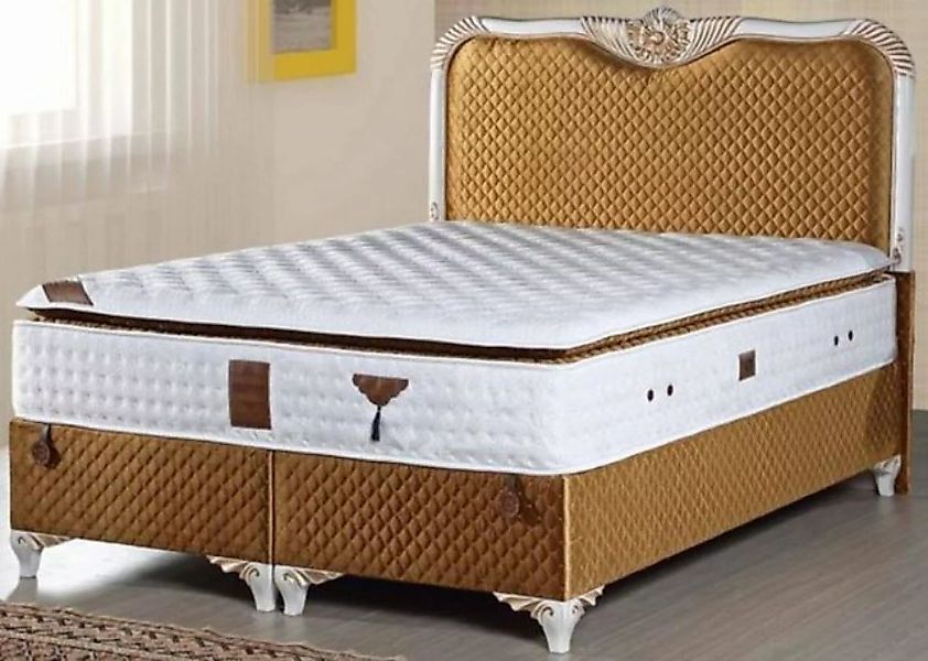 Casa Padrino Bett Bett mit Matratze Gold / Weiß - Edles Doppelbett im Baroc günstig online kaufen
