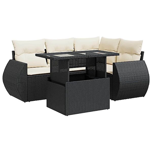vidaXL 5-Tlg Garten-Sofagarnitur mit Kissen Schwarz Poly Rattan 3326627 günstig online kaufen