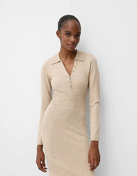 Bershka Midikleid Mit Polokragen Damen L Sandfarbe günstig online kaufen