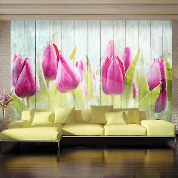 artgeist Fototapete Tulips on white wood mehrfarbig Gr. 150 x 105 günstig online kaufen