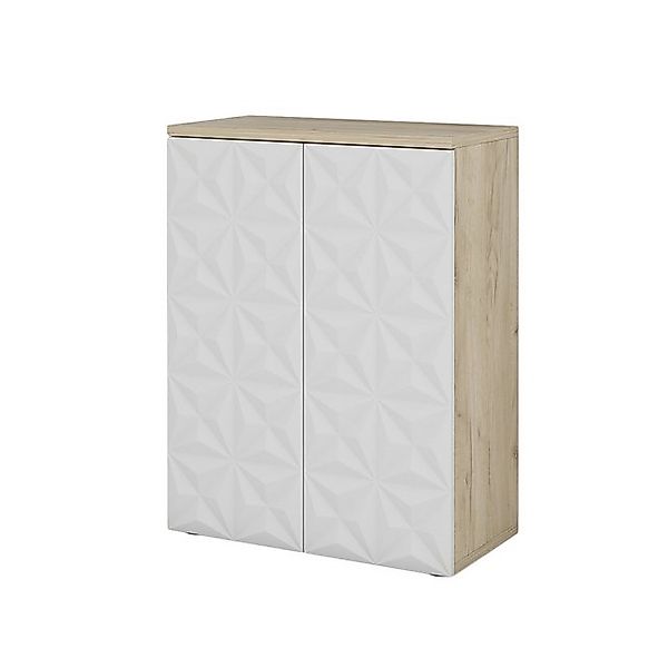 Vicco Midischrank Edge Weiß/Eiche 60 x 80 cm mit 2 Türen und 3 Fächer günstig online kaufen