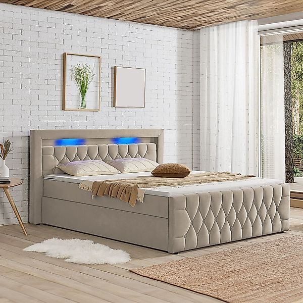 Juskys Polsterbett Leona, 180x200 cm, Boxspringbett-Optik, günstig online kaufen
