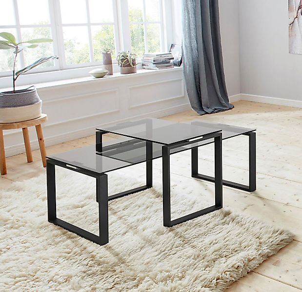 ACTONA GROUP Couchtisch Karolina (Set, 2-St), aus rauchfarbigen Glas und sc günstig online kaufen