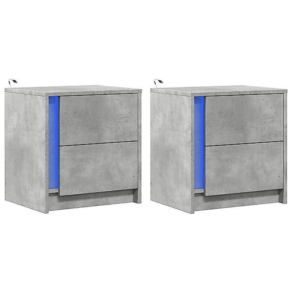 vidaXL Nachttische mit LED-Leuchten 2 Stk, Betongrau Holzwerkstoff 852054 günstig online kaufen