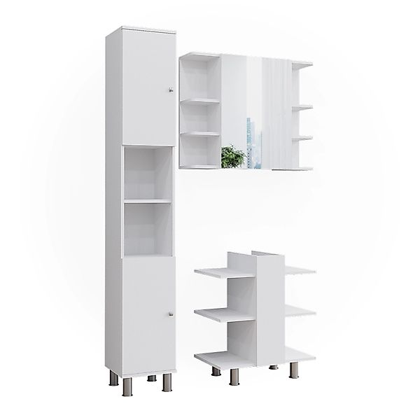 Vicco Badmöbel-Set Fynn Weiß 3 Teile mit Hochschrank Opt 2 günstig online kaufen