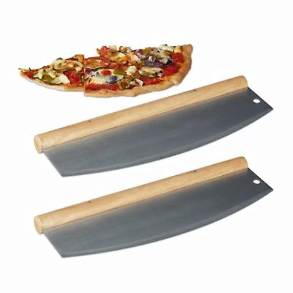 relaxdays 2 x Pizza Wiegemesser aus Edelstahl silber günstig online kaufen