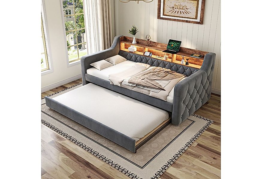 OKWISH Schlafsofa Polsterbett Funktionsbett, aus Samt mit LED-Ambiente, USB günstig online kaufen