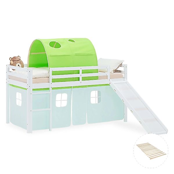 Homestyle4u Kinder Hochbett 90x200 Rutsche Grün Kinderbett Weiß 2976 günstig online kaufen
