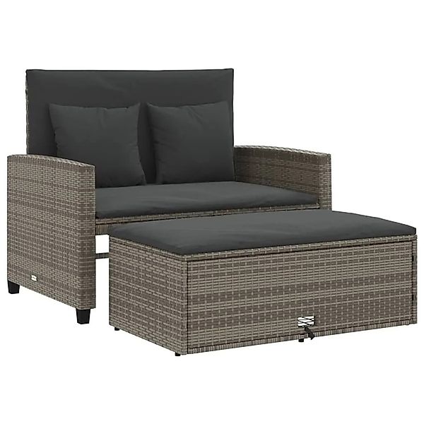 vidaXL Gartensofa 2-Sitzer mit Kissen Grau Poly Rattan 365134 günstig online kaufen