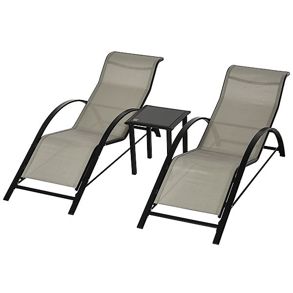 Outsunny 3-tlg Gartenliege Set mit Tisch, Gartengarnitur mit 2 Sonnenliegen günstig online kaufen