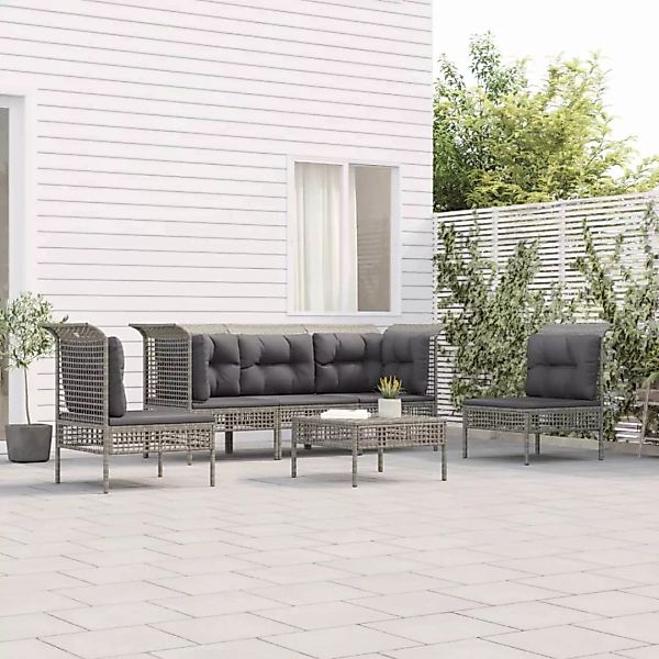 Vidaxl 6-tlg. Garten-lounge-set Mit Kissen Grau Poly Rattan günstig online kaufen