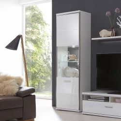 Wohnwand Vitrine in Weiß Hochglanz 200 cm hoch günstig online kaufen