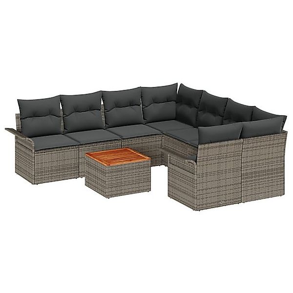 vidaXL Loungesofa 9-teiliges Garten Sofa Set mit Kissen Grau Poly-Rattan, 9 günstig online kaufen
