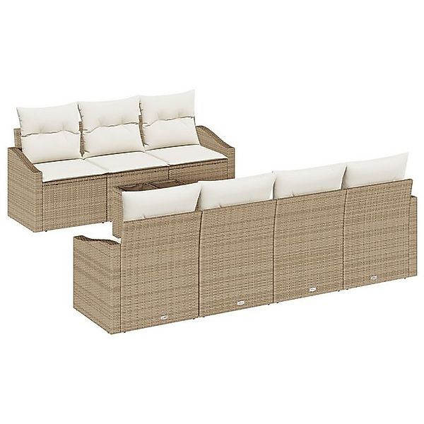 vidaXL Loungesofa 8-tlg. Garten-Sofagarnitur mit Kissen Beige Poly Rattan, günstig online kaufen