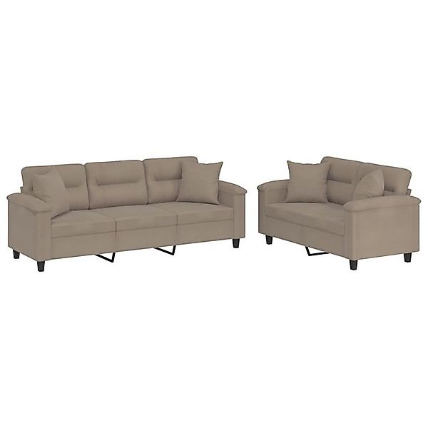 vidaXL Sofa 2-tlg. Sofagarnitur mit Kissen Taupe Mikrofasergewebe günstig online kaufen