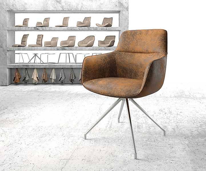Drehstuhl Pejo-Flex Braun Antik Kreuzgestell konisch Edelstahl 180° drehbar günstig online kaufen