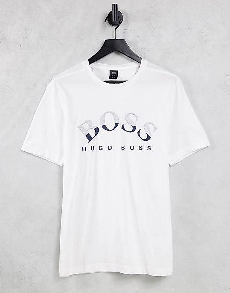 BOSS – Athleisure Tee 1 – Weißes T-Shirt mit großem Logo günstig online kaufen