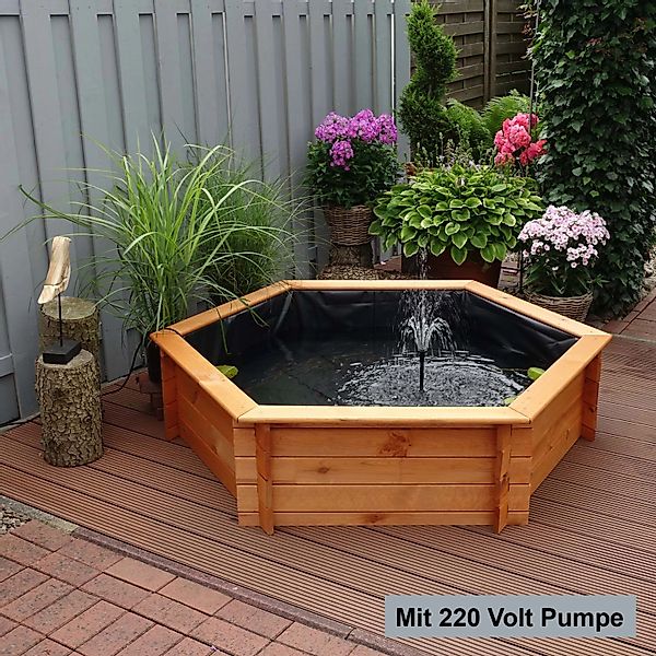 Promadino Sechseck-Hochteich Ø 150 cm inkl. Pumpe 220 Volt aus Kiefernholz günstig online kaufen