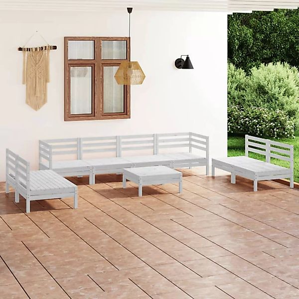 9-tlg. Garten-lounge-set Weiß Massivholz Kiefer günstig online kaufen
