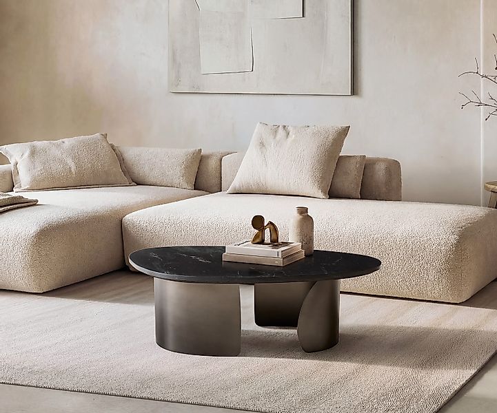 Couchtisch Marvello 100x50 cm Marmor Schwarz Silber Metall Black Antique günstig online kaufen