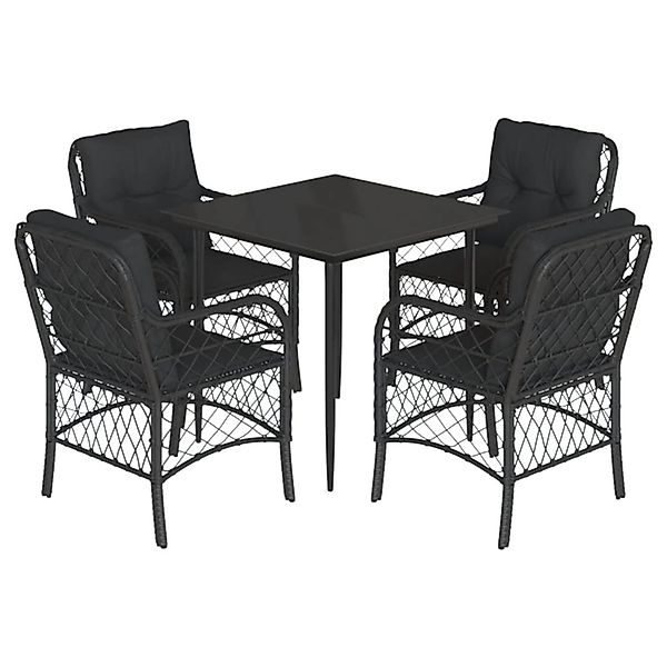 vidaXL 5-Tlg Garten-Essgruppe mit Kissen Schwarz Poly Rattan 3212097 günstig online kaufen