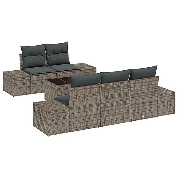 vidaXL Loungesofa 6-teiliges Garten Sofa Set mit Kissen Grau Poly Rattan, 6 günstig online kaufen
