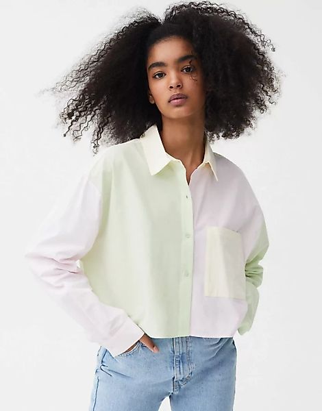 Pull&bear – Buntes Hemd mit kurzem Schnitt im Blockfarbendesign-Mehrfarbig günstig online kaufen