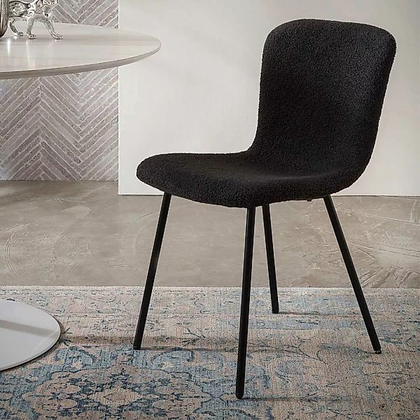 4 Esstisch Stühle schwarz aus Boucle Stoff und Metall 44 cm breit (4er Set) günstig online kaufen