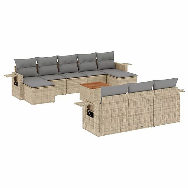 vidaXL 11-tlg Garten-Sofagarnitur mit Kissen Beige Poly Rattan Modell 123 günstig online kaufen