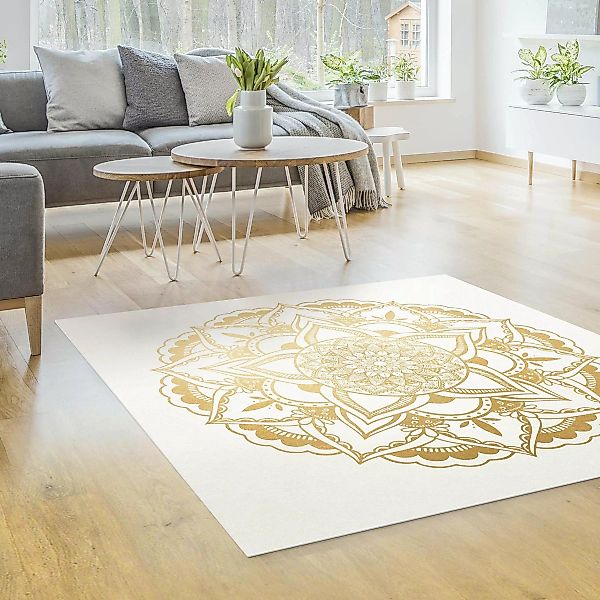 Vinyl-Teppich Mandala Blume gold weiß günstig online kaufen