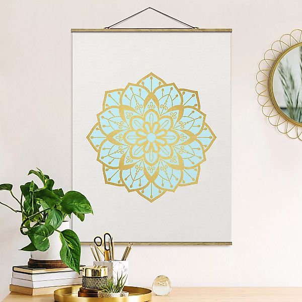 Stoffbild Mandala mit Posterleisten - Hochformat Mandala Illustration Blüte günstig online kaufen
